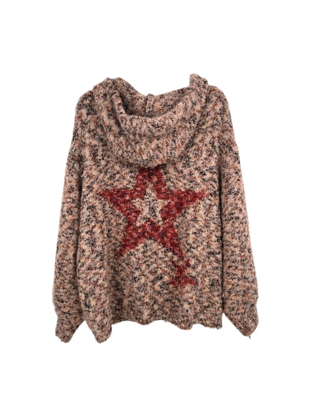 POL Red Star Pink Hooded Knit Cardigan Size Large Cozy Celestial Alt-Boho